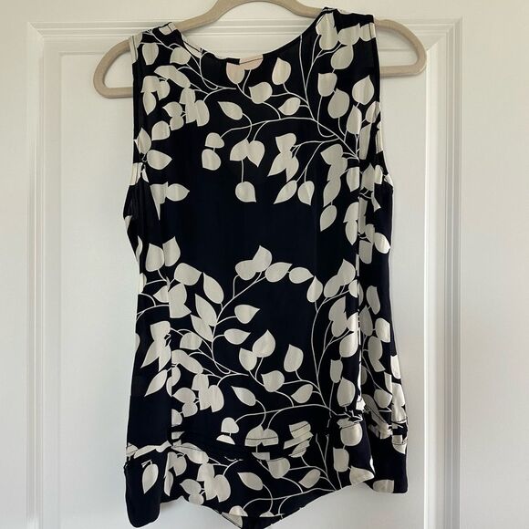 Tory Burch 100% Silk Ruffle Front Floral Sleeveless Blouse Sz 14 - Picture 2 of 6